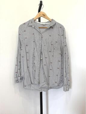 Old Navy Women's Large Striped Button-Up Shirt with Fox Print